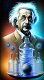 Placeholder: Albert Einstein, detailed and intricate calligraphy ink painting of a "cyborg Mad Scientist" holding beakers, outer space Background cosmic fractals, dystopian, concept art, unreal engine 5, god rays, ray tracing, RTX, lumen lighting, ultra detail, volumetric lighting, 3d, finely drawn, high definition, high resolution. award-winning: professional portrait: atmospheric: commanding: fantastical: clarity: 16k: ultra quality: striking: brilliance: stunning colors: amazing depth: masterfully crafted