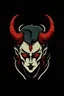 Placeholder: creepy evil androgynous human with a face made out of shoes with demon horns. Logo style.