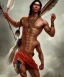 Placeholder: native american warrior, long black hair, big muscles, looking up, mouth open shouting, shirtless