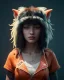 Placeholder: Realistic portrait, hybrid character, waitress sexy British woman with monster muppet mask that covers her entire head, Sesame Street style, retro style, pub, short shirt, old school tattoo, hot, smooth, unreal engine 5, god lights, ray tracing, RTX, lumen lighting, ultra detail, volumetric lighting, 3d.