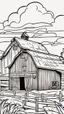 Placeholder: coloring page, old barn, cartoon style, thick lines, low detail, no shading