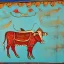 Placeholder: cow with hands and wings riding a ship in Indian painting style