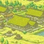 Placeholder: A light yellow village made out of pixels painted by Utagawa Hiroshige