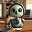 Placeholder: A charming 3D rendered robot pigeon with a round metallic head, a badge in its chest with the initial DP, large expressive googly eyes, and a friendly smile, sitting at a desk with a laptop and pen, bright lighting, retro-futuristic home office setting, hyper-detailed textures, artistic cinematic style, 8k resolution, style of Pixar meets steampunk --v 6.1