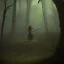 Placeholder: franz frazetta style, witch lurking in the forest clearing, dusk