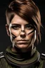 Placeholder: biker with short brown hair and soldier stripes on face