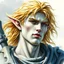 Placeholder: fantasy, dramatic portrait, marble statue of an elf male, watercolour, golden hair, warrior, mighty, righteous