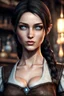 Placeholder: A young female imperial barmaid from Skyrim with light blue eyes, brunette, melancholic, wholesome