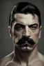 Placeholder: short wirey lean muscular trimmed goatee moustache sterm serious short black hair