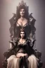 Placeholder: lisa ann as evil queen in leather gown, sitting on a throne, cleavage, angry, stern look, unreal 5, octane render,cinema4d, dynamic lighting, dramatic lighting, 4k, redshift render, highly detailed, hyper realistic