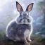 Placeholder: fantasy magic, sharp focus, illustration, highly detailed, digital painting, concept art, art germ and Paul Lewin and Kehinde Wiley, masterpiece silver slolo rabbit, dark blue aye