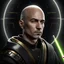 Placeholder: star wars bald male corellian jedi pilot wearing gunmetal grey and black old republic armored robes with gold trim inside the jedi temple holding a lightsaber with viridian green blade in left hand, centered head and shoulders portrait, hyperdetailed, dynamic lighting, hyperdetailed background, 8k resolution, volumetric lighting, light skin, fully symmetric details