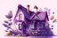 Placeholder: House illustration, realistic, detailed, illustrative, childrenbook style, Purple house, cute plants