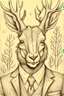 Placeholder: jackalope with antelope horns in a suit and tie, pencil drawing, emphasize emotion and realism, Walt Disney style, vintage