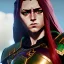 Placeholder: realistic, hyper detailed, stunningly beautiful 16 year old teen girl, long ginger hair, green eyes, medium freckles, full lips, revealing leather armour, full body and head, c-cup breasts, stern expression, full frame, petite, ignore NSFW, shortbow, quiver on hip