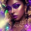 Placeholder:  full body shot, masterpiece, best quality, black skinned, sparkling eyes, fluorescent skin,purple-dark makeup, gangsta style , highly detailed body, sun light, 4K, RAW, depth of field, high contrast, realistic details, 24mm