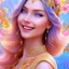 Placeholder: Beautyful smiling young woman, long hair amazing blue eyes, flowers, happy cosmic, bright colors, blue, pink, gold, jewels, realistic, photo real, clear sunny background, highly detailed, high contrast, 8k high definition, unreal engine 5, extremely sharp detail, light effect, sunny light background