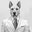 Placeholder: make one realistic business dog that are made of shapes and have a suit on lokk like crystals