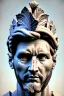 Placeholder: Ultra Realistic image, classical renaissance sculpture, white marble material, Lionel Messi god, Laurel leaves crown, miguel angel style, chisel style, emperor, waist up portrait, epic, celestial, cinematic lighting, God light, god rays, 4k resolution, smooth details, ornate details, soft lighting, unreal engine 5, sky background.