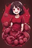 Placeholder: A detailed illustration Anime girl smiling crushed inside really darkred fleshy stomach filled with digestive juices, t-shirt design, focused on the character, vector logo, vector art,