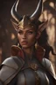 Placeholder: dnd character art of a tiefling cleric. high resolution cgi, small horns and ears, unreal engine 6, high detail, cinematic.