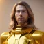 Placeholder: beautiful cosmic golden male, long hair, nice smiling, delicate colors, beautiful glamour galactic golden dress, ultra sharp focus, 8k, unreal engine 5, extremely sharp detail, light effect, soft light atmosphere of a spaceship, smooth, full of details, face in front, complete vision of face and body