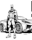 Placeholder: real massive Batman, with hi s vehicle coloring page, full body (((((white background))))), only use an outline., real style, line art, white, clean line art, white background, Sketch style.