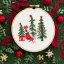 Placeholder: exquisite whimsical christmas in embroidery hoop, intricate, highly detailed, linen and wood backdrop