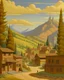 Placeholder: A grayish brown old Western town near the mountains painted by Paul Ranson