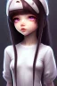 Placeholder: Loli, wholesome, innocent, long black hair, tilted head, brown eyes, close up