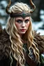 Placeholder: Blonde haired woman viking with green