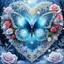 Placeholder: Beautiful filigree lacey butterfly, winter wonderland background, triple frosted heart with bi colored roses, glitter, glowing, transparent, sparklecore, Thomas Kinkade, realistic painting, 8K