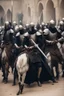 Placeholder: Make me a picture of a group of Muslim knights, assassinating many people, dressed in black