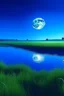 Placeholder: a calming full, blue moon over a grassy field with water