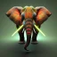 Placeholder: A beautiful portrait of a cyborg elephant neon color scheme, high key lighting, volumetric light high details psychedelic background