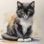 Placeholder: Um gato preto peludo num cesto, Watercolor, trending on artstation, sharp focus, studio photo, intricate details, highly detailed, by greg rutkowski