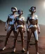 Placeholder: Ultra Realistic retro sci-fi movie scene, 1960 year, waist up view portrait, 3 clones blonde women, sweet young una Thurman face, perfect iris, glow eyes, face makeup. Mars and martians background, Retro sci-fi style, helmet, tight latex coat, fog, rain, soft color, highly detailed, unreal engine 5, ray tracing, RTX, lumen lighting, ultra detail, volumetric lighting, 3d, finely drawn, high definition, high resolution.