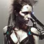 Placeholder: Style Yoji Shinkawa, Singer Danish MØ face, watercolor illustration , cyberpunk,