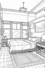 Placeholder: Outline art, simpl House interior design, bedroom, cartoon style, thick lines, low details, --ar 9:11