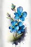 Placeholder: Ultra detailed watercolour painting of forget-me-not flowers on a black background, natural colors, with some splashes