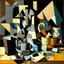 Placeholder: picasso cubism still life blocks browns