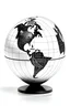 Placeholder: White background, black world globe with white latitude and longitude lines , at the centre of the globe an eagle in white (dominant) and black