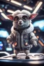 Placeholder: pen outline, really macho pimp gremlin sheep captain that go hard sitting in space station cockpit , in front of space portal dimensional glittering device, bokeh like f/0.8, tilt-shift lens 8k, high detail, smooth render, down-light, unreal engine, prize winning