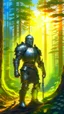 Placeholder: Photorealism. random Human in armor. forest in background. Sunlight through clouds. Giant Nephilim in the background