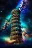 Placeholder: Pisa tower in City buildings at night in Abstract Fluid, Galaxy nebula