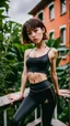 Placeholder: photography of skinny girl, satin yoga pants, short hair, flat chest, fashion photography, bright daylight, raw,