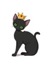 Placeholder: thin black cat on white background, sitting, wearing a crown, anime