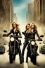 Placeholder: Poster for an action film called "The Motorbike Girls" starring Katherine McNamara, Margot Robbie and Georgia Henshaw wearing tight leather catsuits.