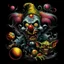 Placeholder: High_Quality_Art Digital Painting of Science experiment Horror Clown Monster creature by Richard Corben, Todd Schorr, T-Shirt Design, Black Background,