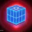 Placeholder: a blue metallic 4d cube inside a 4d red rotating cube in a four dimension environment